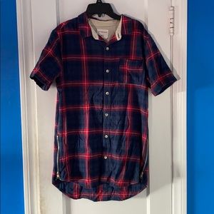 Red and Blue Plaid Side Zipper Button Down